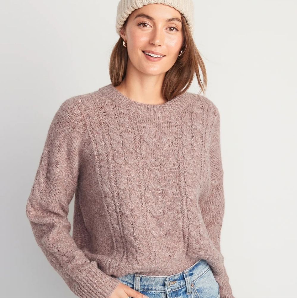 NWOT S Old Navy Heathered Rose Dawn Cabled Knit Sweater